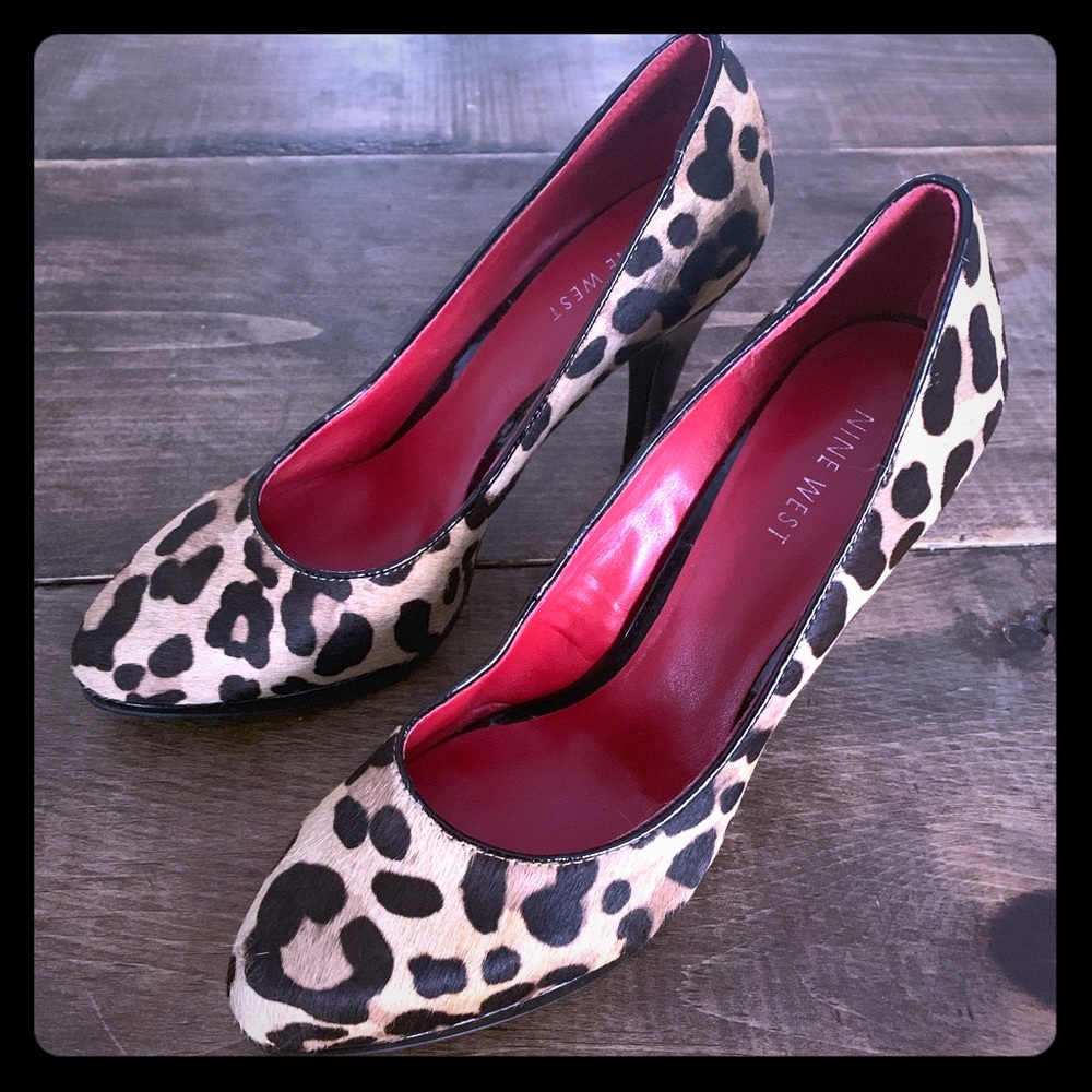 Nine West Rocha Leopard patent stiletto platform